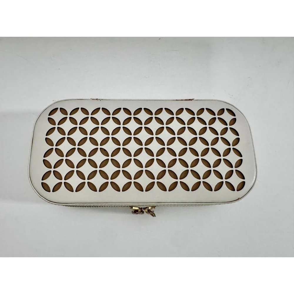 WOLF 1834 Chloé Leather Luxury Zip Travel Jewelry Case Cream & Gold NWOT